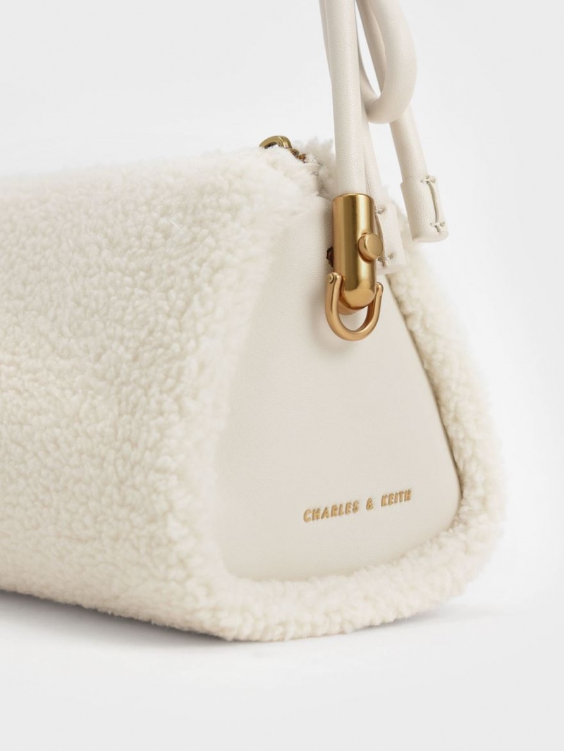 Geanta De Umar Charles & Keith Furry Knotted Handle Albi | 762GKAMJQ