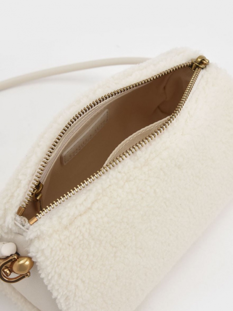 Geanta De Umar Charles & Keith Furry Knotted Handle Albi | 762GKAMJQ