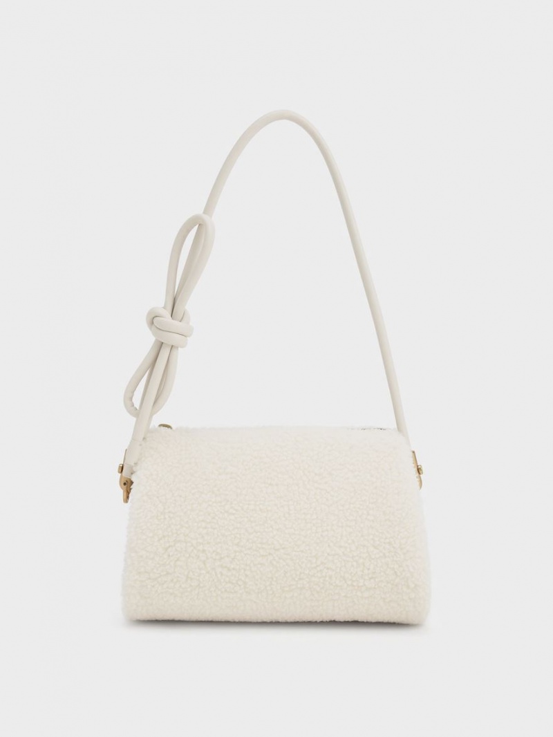 Geanta De Umar Charles & Keith Furry Knotted Handle Albi | 762GKAMJQ