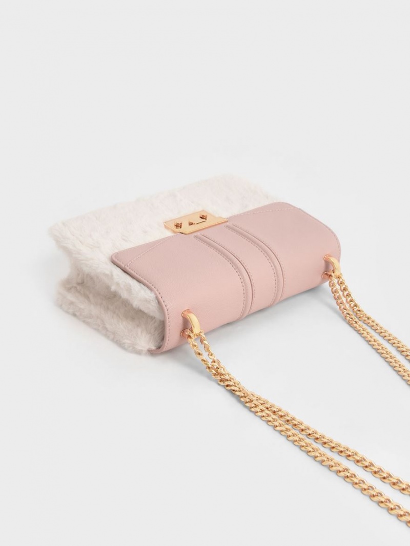 Geanta De Umar Charles & Keith Furry Push-Lock Roz | 640BUFEPC