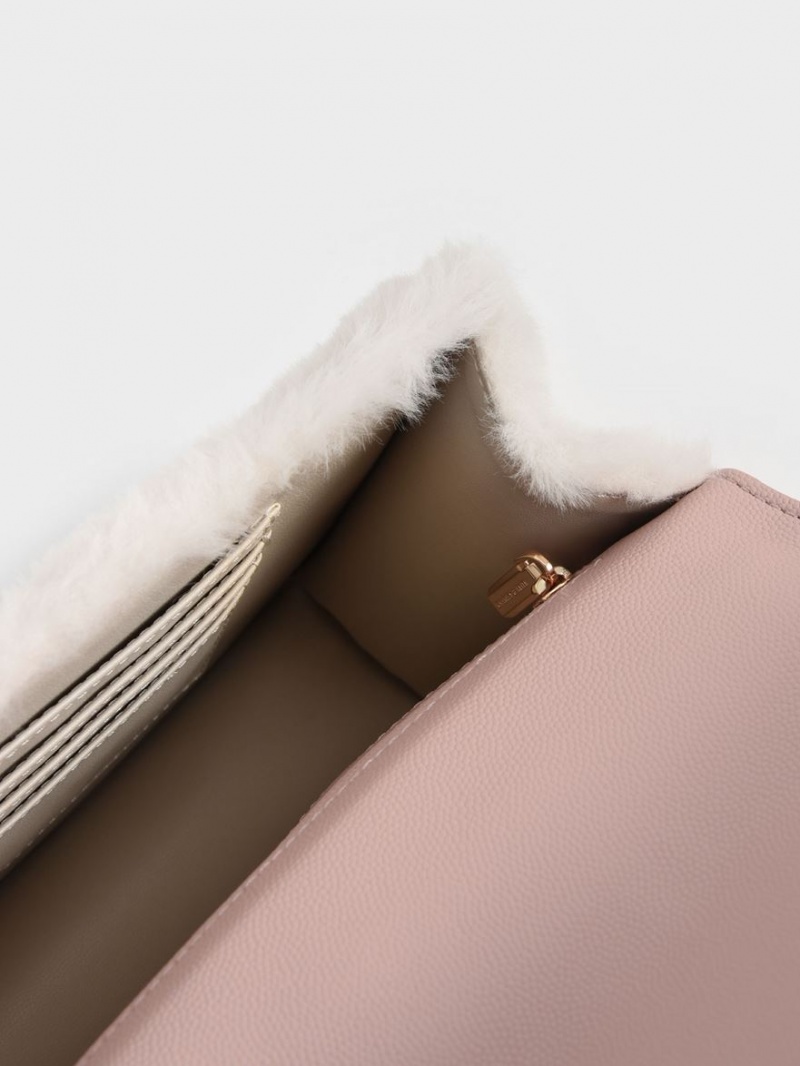 Geanta De Umar Charles & Keith Furry Push-Lock Roz | 640BUFEPC