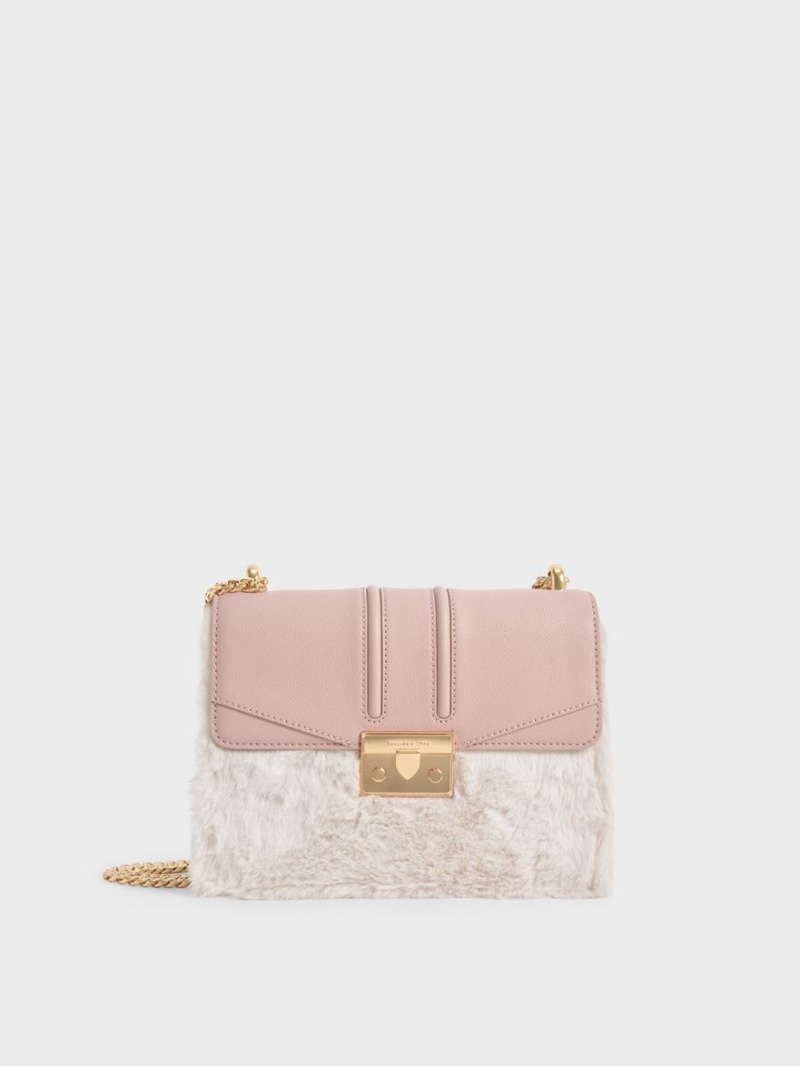 Geanta De Umar Charles & Keith Furry Push-Lock Roz | 640BUFEPC