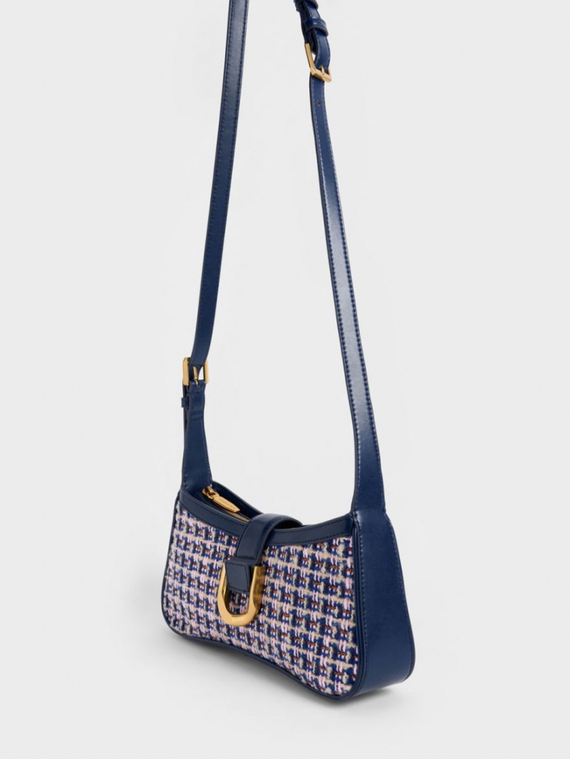 Geanta De Umar Charles & Keith Gabine Tweed Curved Bleumarin | 784WXGNBC