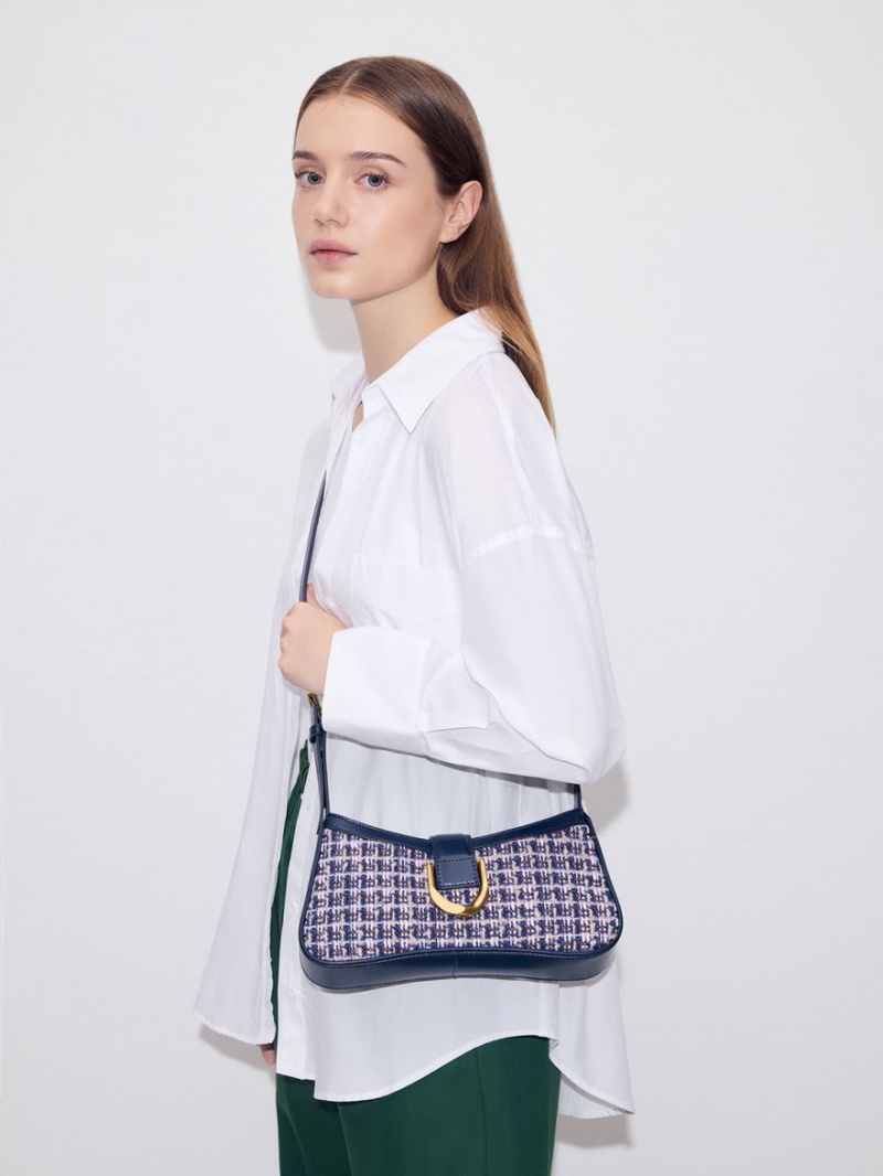 Geanta De Umar Charles & Keith Gabine Tweed Curved Bleumarin | 784WXGNBC