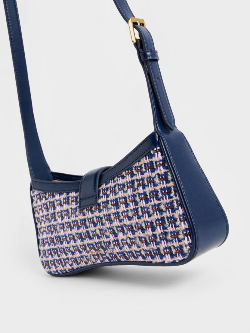 Geanta De Umar Charles & Keith Gabine Tweed Curved Bleumarin | 784WXGNBC