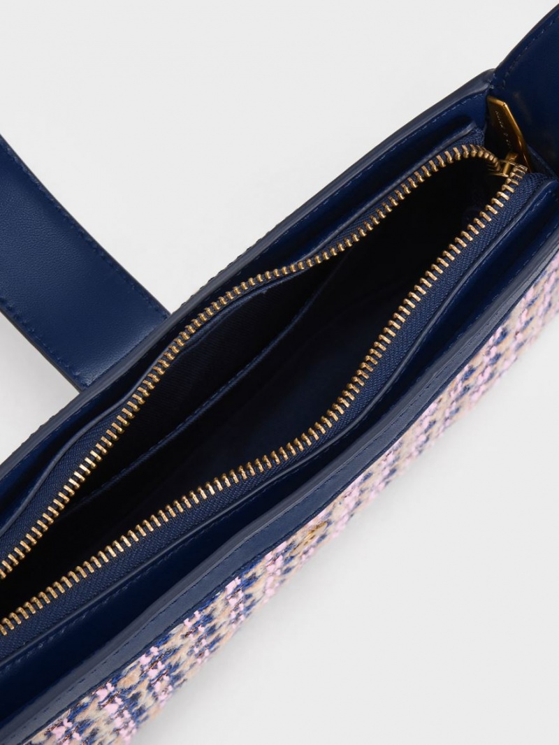 Geanta De Umar Charles & Keith Gabine Tweed Curved Bleumarin | 784WXGNBC