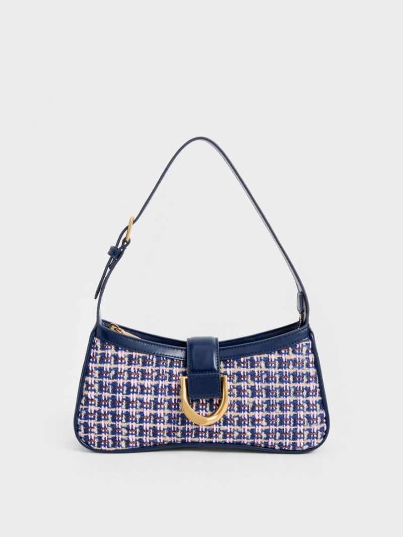Geanta De Umar Charles & Keith Gabine Tweed Curved Bleumarin | 784WXGNBC