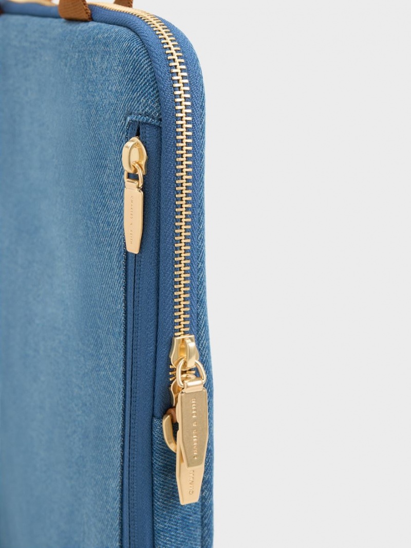 Geanta De Umar Charles & Keith Gaia Denim Laptop Albastri | 092NJVYFW
