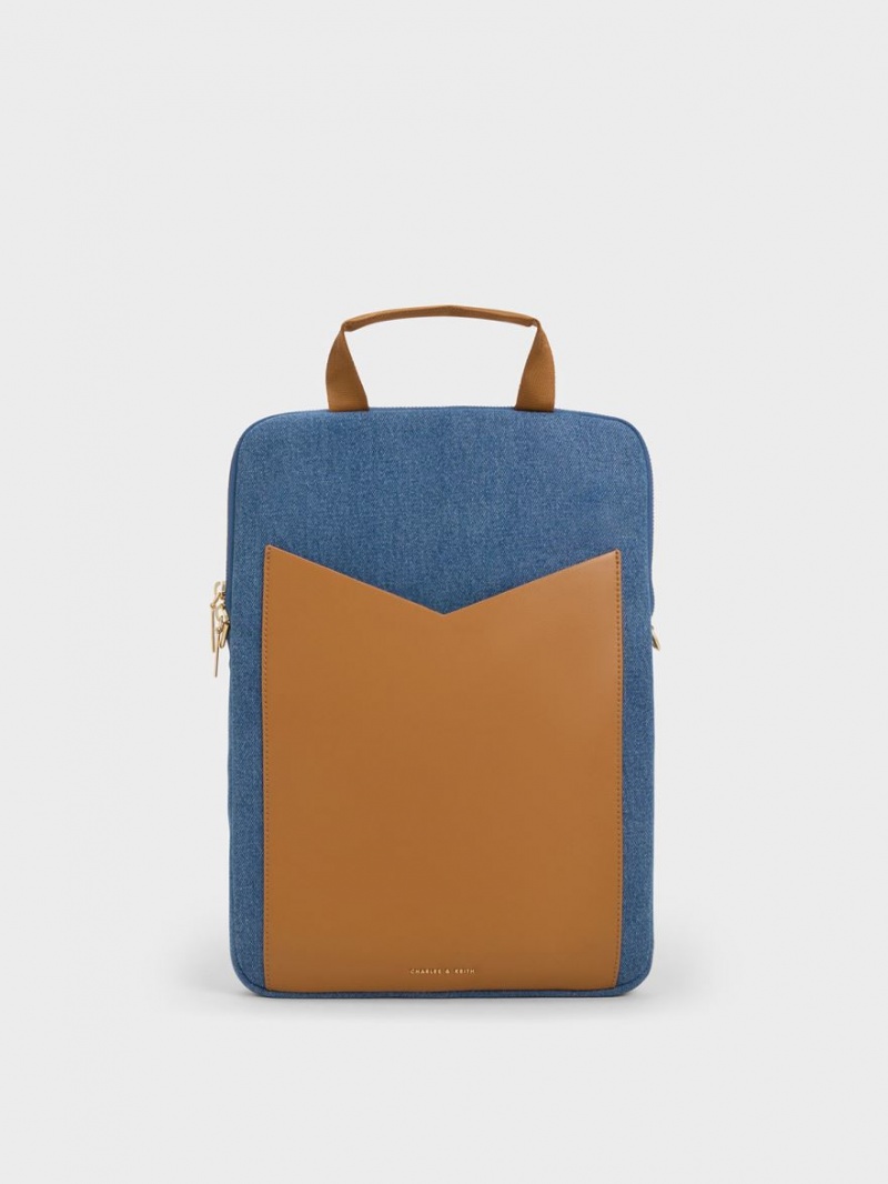 Geanta De Umar Charles & Keith Gaia Denim Laptop Albastri | 092NJVYFW