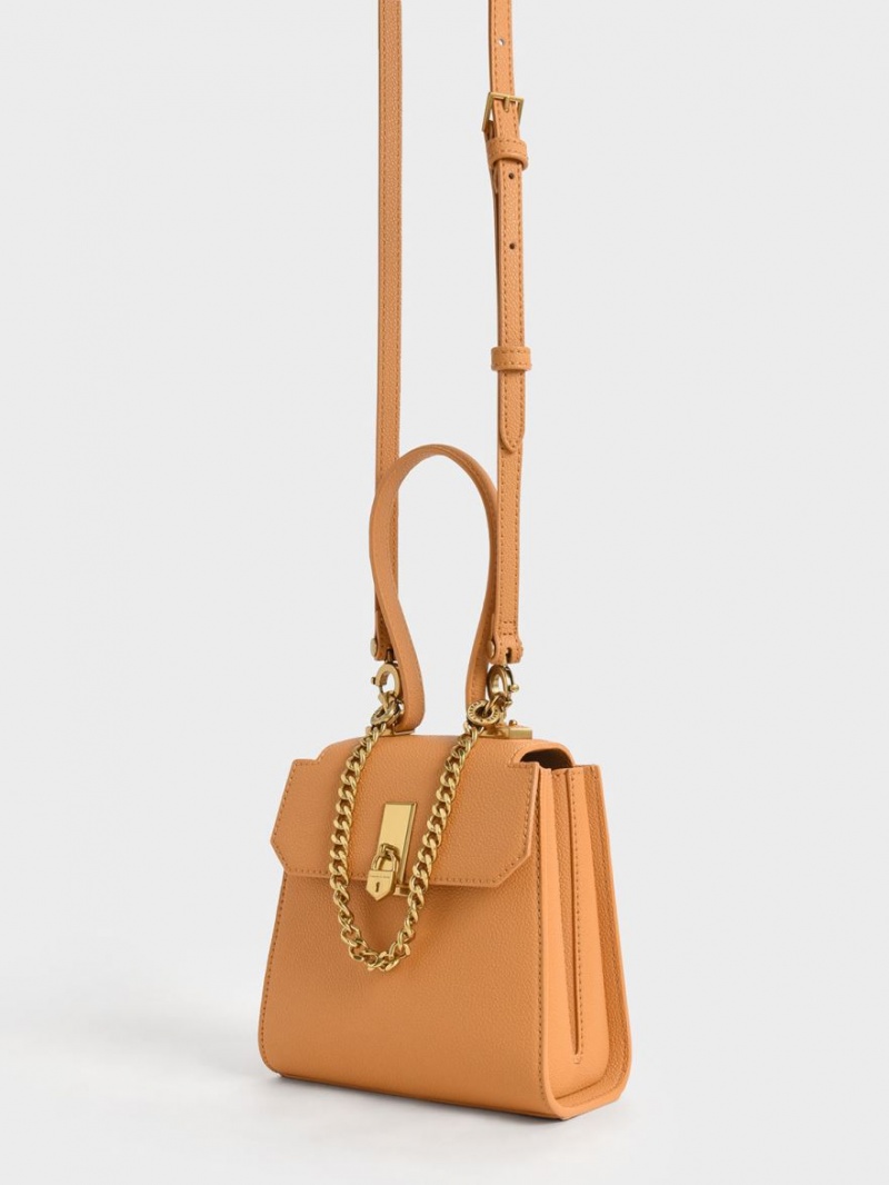 Geanta De Umar Charles & Keith Geometric Top Handle Chain-Link Maro | 034EUAHVO