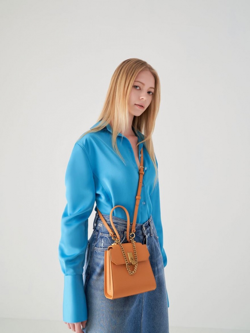 Geanta De Umar Charles & Keith Geometric Top Handle Chain-Link Maro | 034EUAHVO