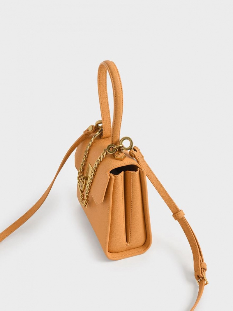 Geanta De Umar Charles & Keith Geometric Top Handle Chain-Link Maro | 034EUAHVO