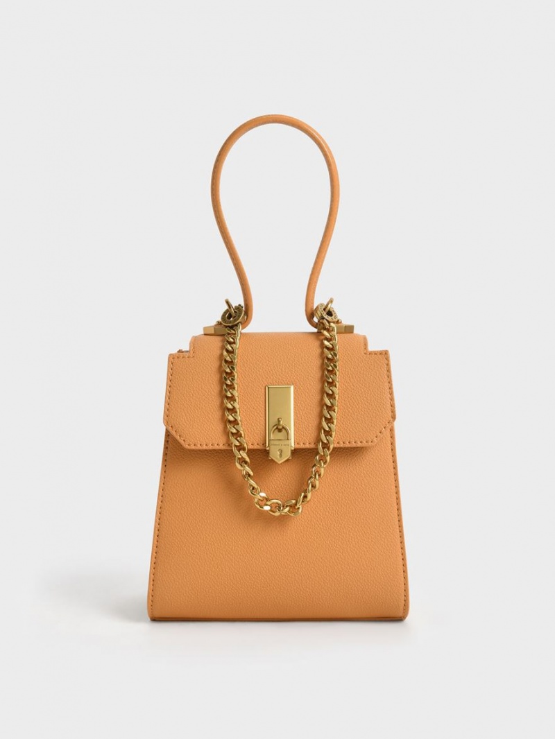 Geanta De Umar Charles & Keith Geometric Top Handle Chain-Link Maro | 034EUAHVO