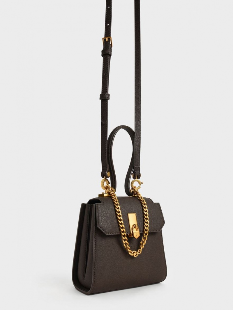 Geanta De Umar Charles & Keith Geometric Top Handle Chain-Link Negrii | 982IMUEDT