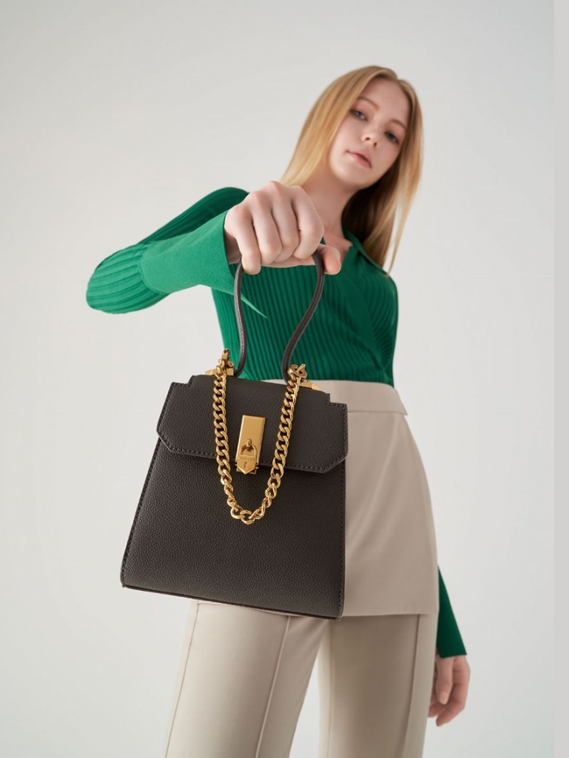 Geanta De Umar Charles & Keith Geometric Top Handle Chain-Link Negrii | 982IMUEDT