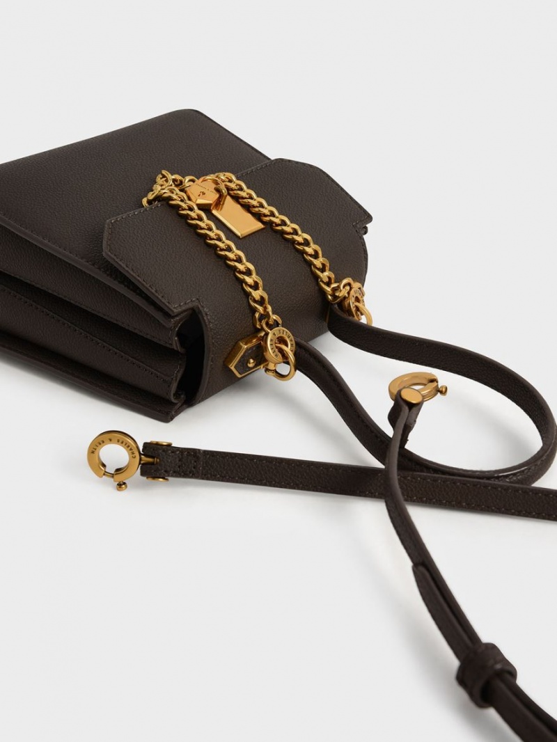 Geanta De Umar Charles & Keith Geometric Top Handle Chain-Link Negrii | 982IMUEDT