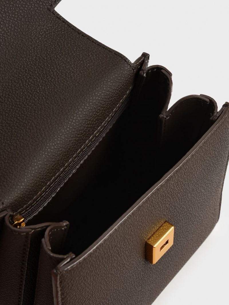 Geanta De Umar Charles & Keith Geometric Top Handle Chain-Link Negrii | 982IMUEDT