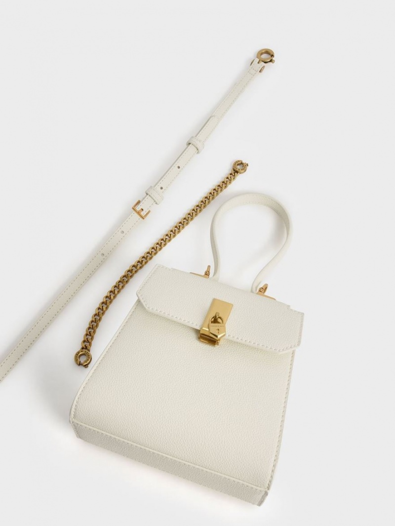 Geanta De Umar Charles & Keith Geometric Top Handle Chain-Link Albi | 127UXFILP