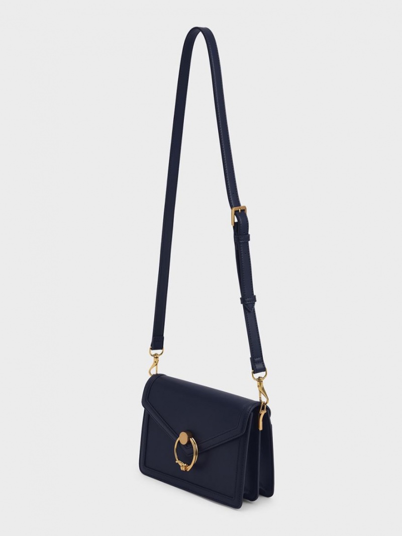 Geanta De Umar Charles & Keith Joelle Ring Push-Lock Envelope Bleumarin | 413UPMNYR