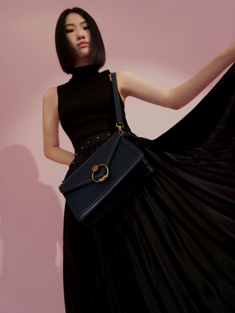 Geanta De Umar Charles & Keith Joelle Ring Push-Lock Envelope Bleumarin | 413UPMNYR