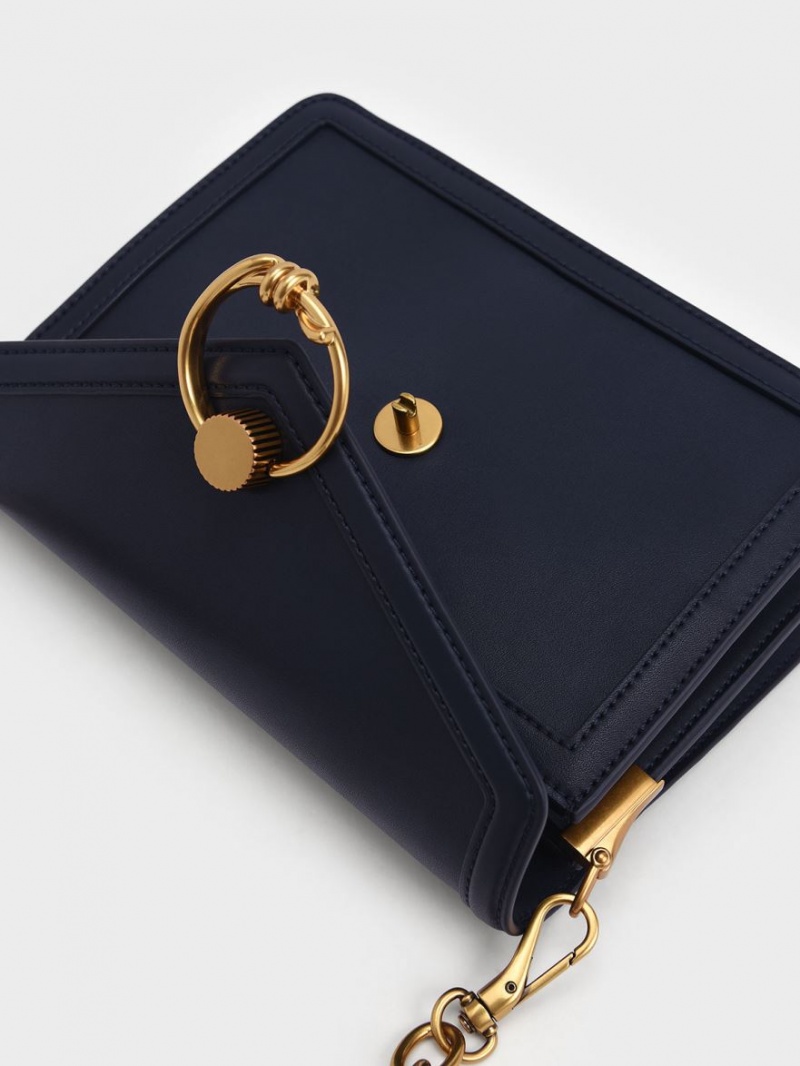 Geanta De Umar Charles & Keith Joelle Ring Push-Lock Envelope Bleumarin | 413UPMNYR