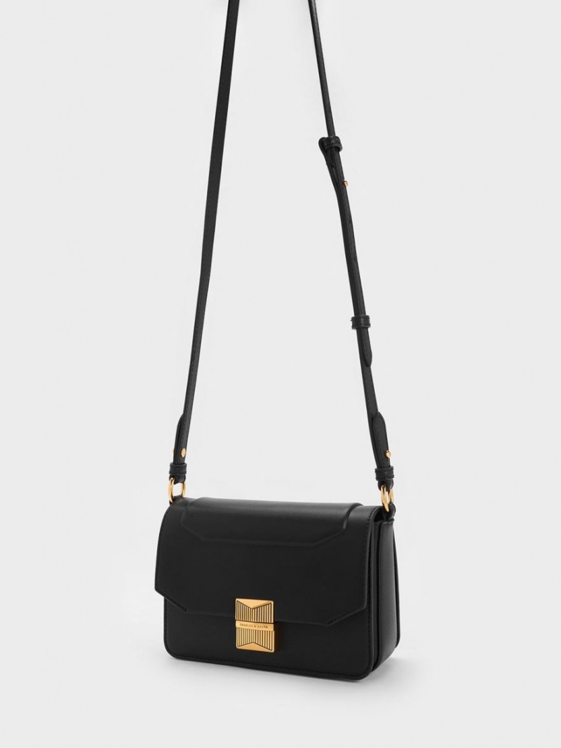 Geanta De Umar Charles & Keith Kalinda Metallic Accent Boxy Negrii | 472BALWJK