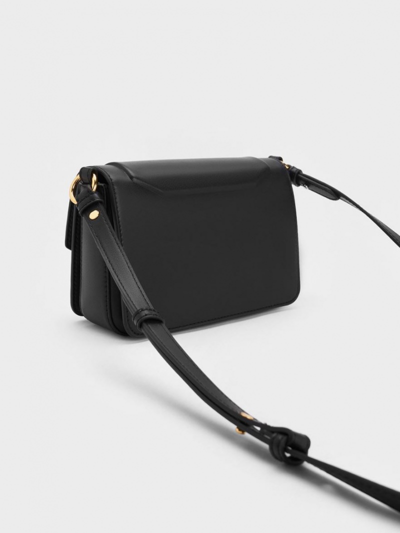 Geanta De Umar Charles & Keith Kalinda Metallic Accent Boxy Negrii | 472BALWJK