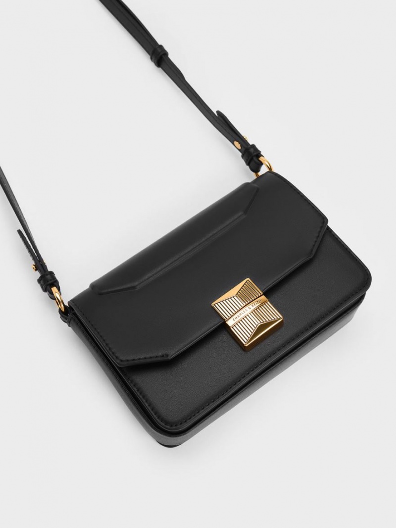 Geanta De Umar Charles & Keith Kalinda Metallic Accent Boxy Negrii | 472BALWJK
