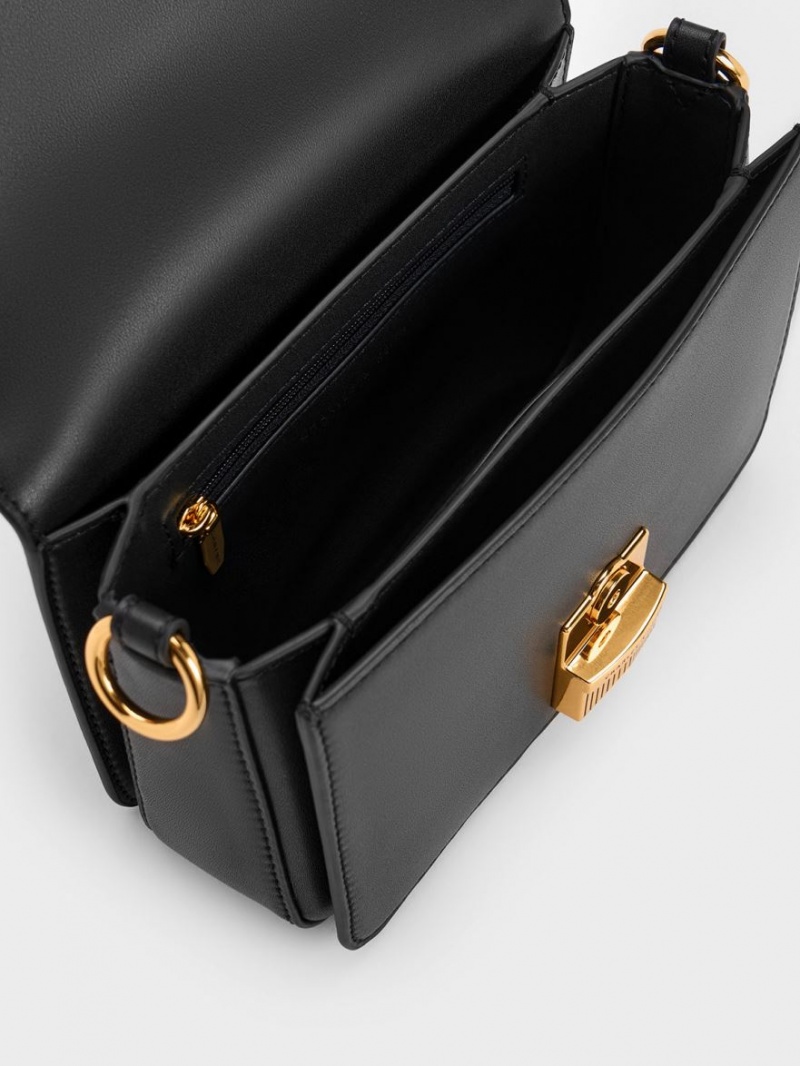 Geanta De Umar Charles & Keith Kalinda Metallic Accent Boxy Negrii | 472BALWJK