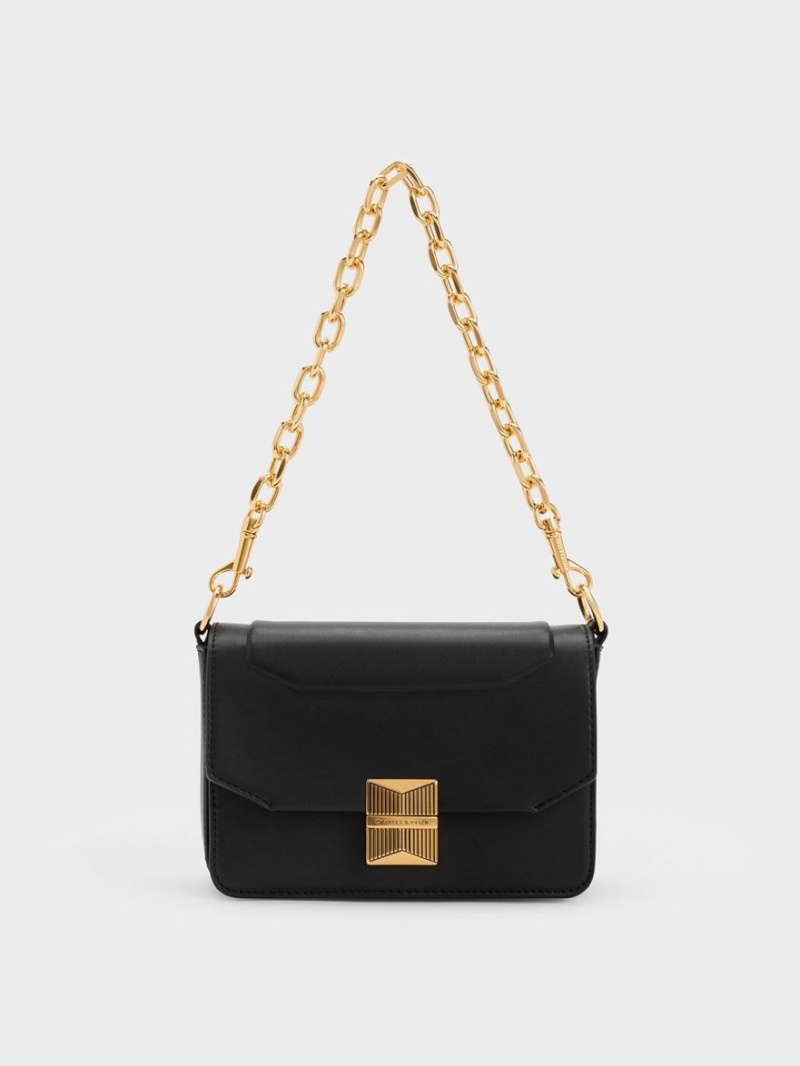 Geanta De Umar Charles & Keith Kalinda Metallic Accent Boxy Negrii | 472BALWJK