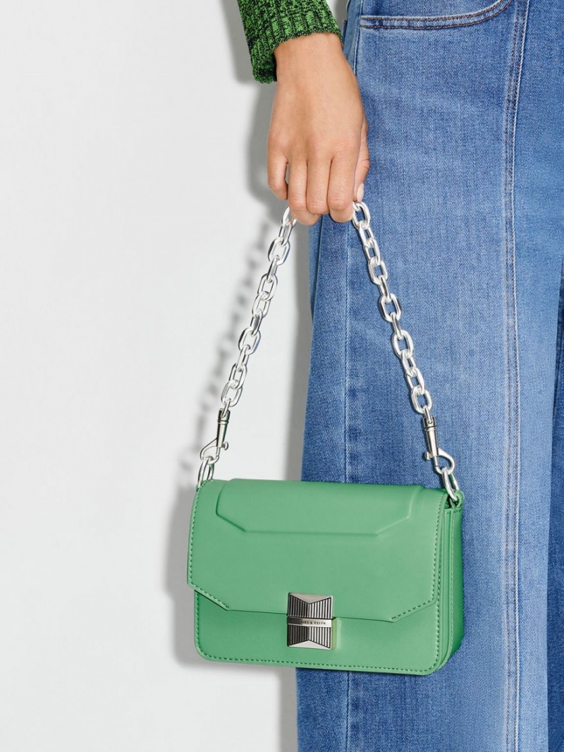 Geanta De Umar Charles & Keith Kalinda Metallic Accent Boxy Verzi | 503YWBZGA