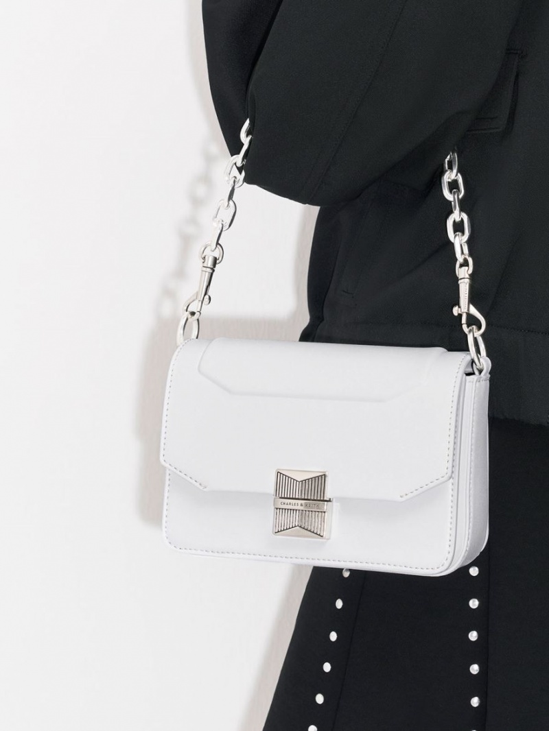 Geanta De Umar Charles & Keith Kalinda Metallic Accent Boxy Albi | 249TRBHAW