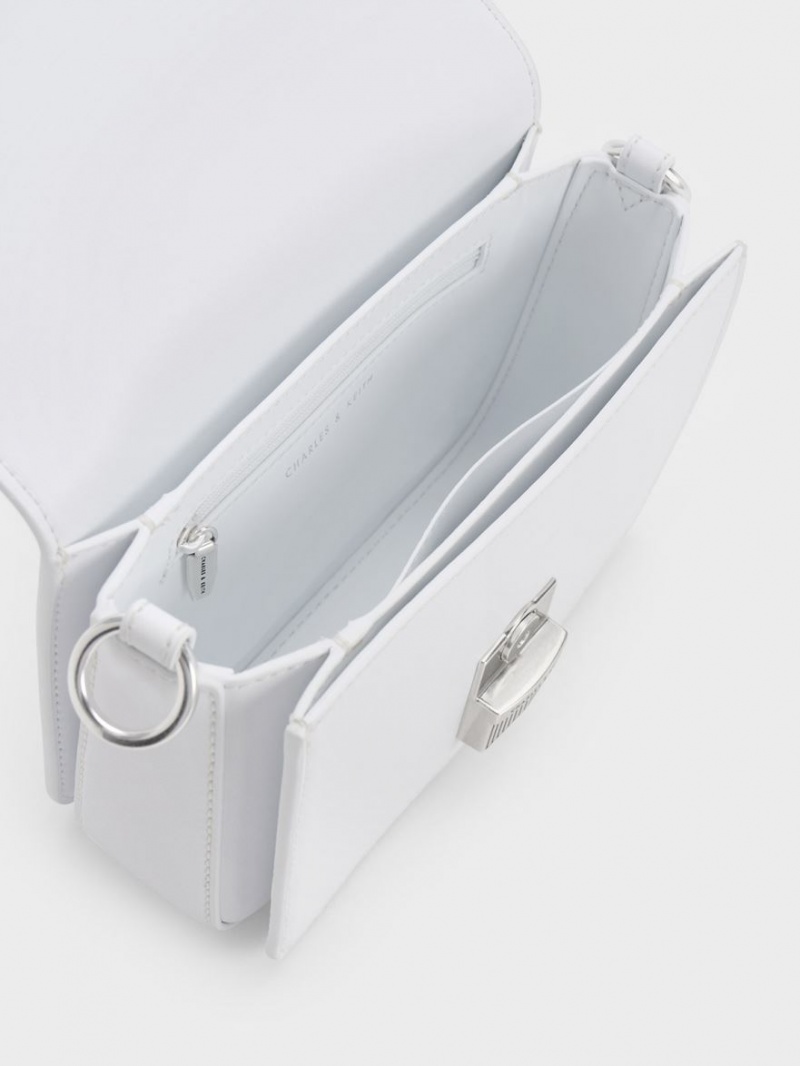Geanta De Umar Charles & Keith Kalinda Metallic Accent Boxy Albi | 249TRBHAW
