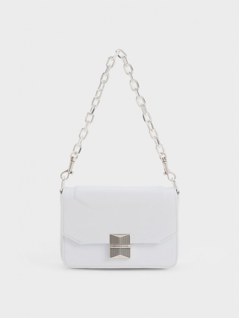 Geanta De Umar Charles & Keith Kalinda Metallic Accent Boxy Albi | 249TRBHAW