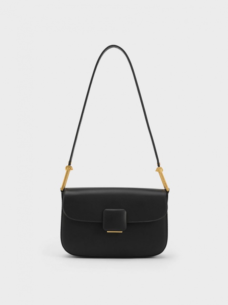 Geanta De Umar Charles & Keith Koa Square Push-Lock Negrii | 075LPGXRO