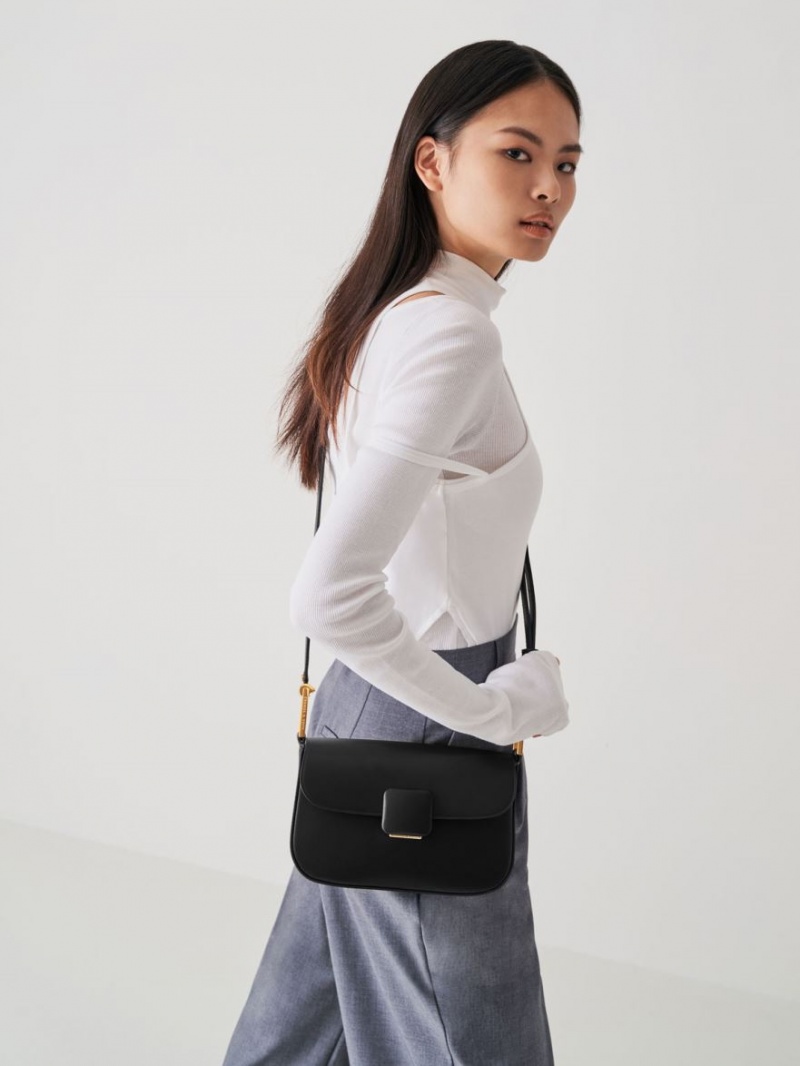 Geanta De Umar Charles & Keith Koa Square Push-Lock Negrii | 075LPGXRO