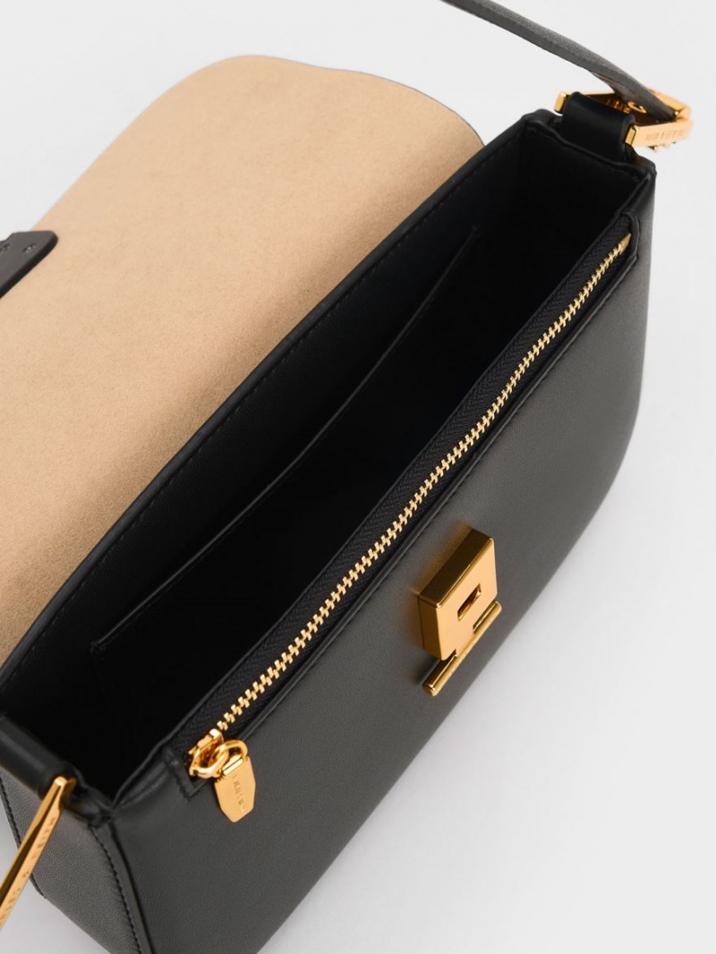 Geanta De Umar Charles & Keith Koa Square Push-Lock Negrii | 075LPGXRO