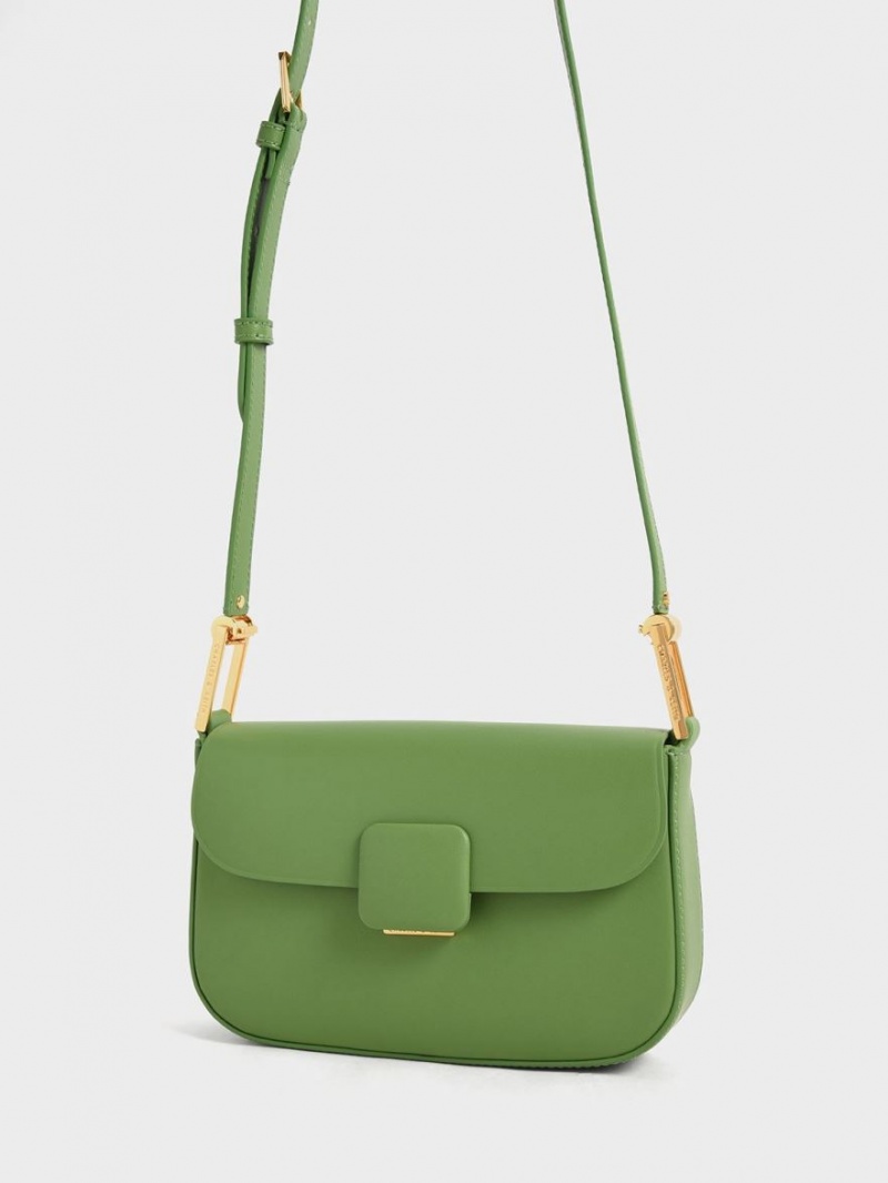 Geanta De Umar Charles & Keith Koa Square Push-Lock Verzi | 562HWCJTR