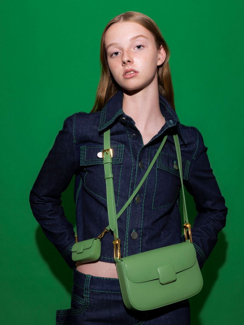 Geanta De Umar Charles & Keith Koa Square Push-Lock Verzi | 562HWCJTR