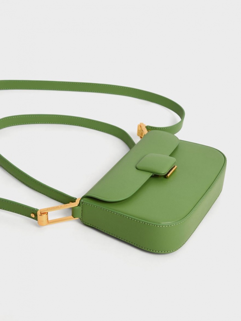 Geanta De Umar Charles & Keith Koa Square Push-Lock Verzi | 562HWCJTR