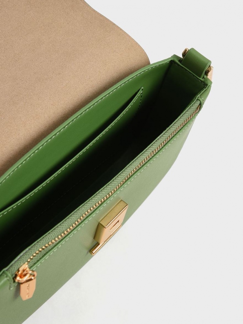 Geanta De Umar Charles & Keith Koa Square Push-Lock Verzi | 562HWCJTR