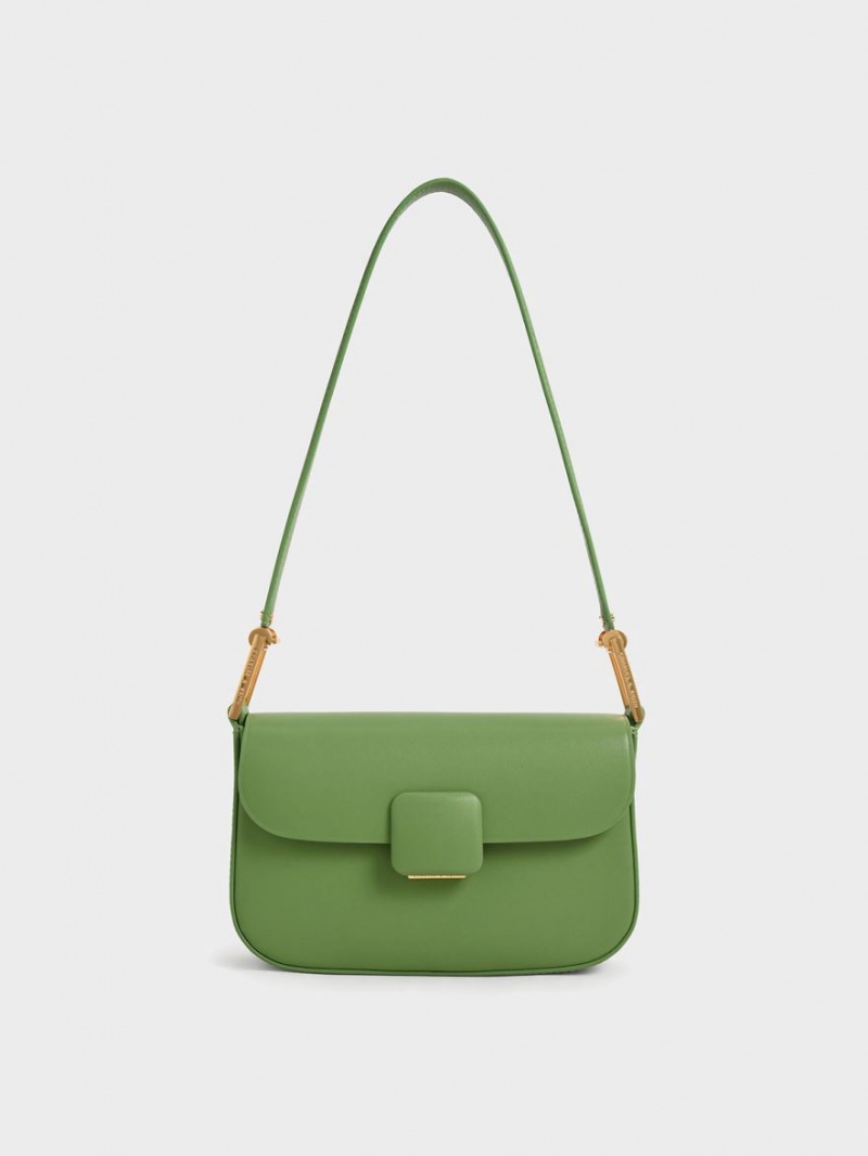 Geanta De Umar Charles & Keith Koa Square Push-Lock Verzi | 562HWCJTR
