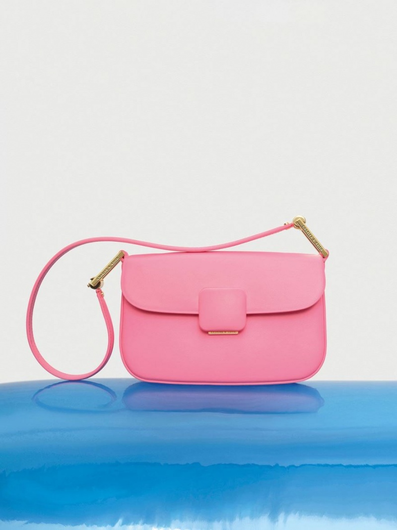 Geanta De Umar Charles & Keith Koa Square Push-Lock Roz | 631MOQILT