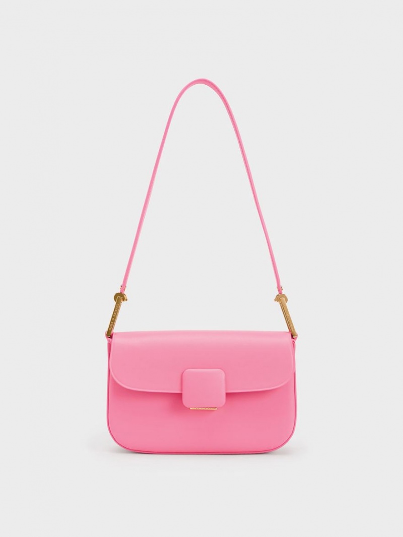 Geanta De Umar Charles & Keith Koa Square Push-Lock Roz | 631MOQILT