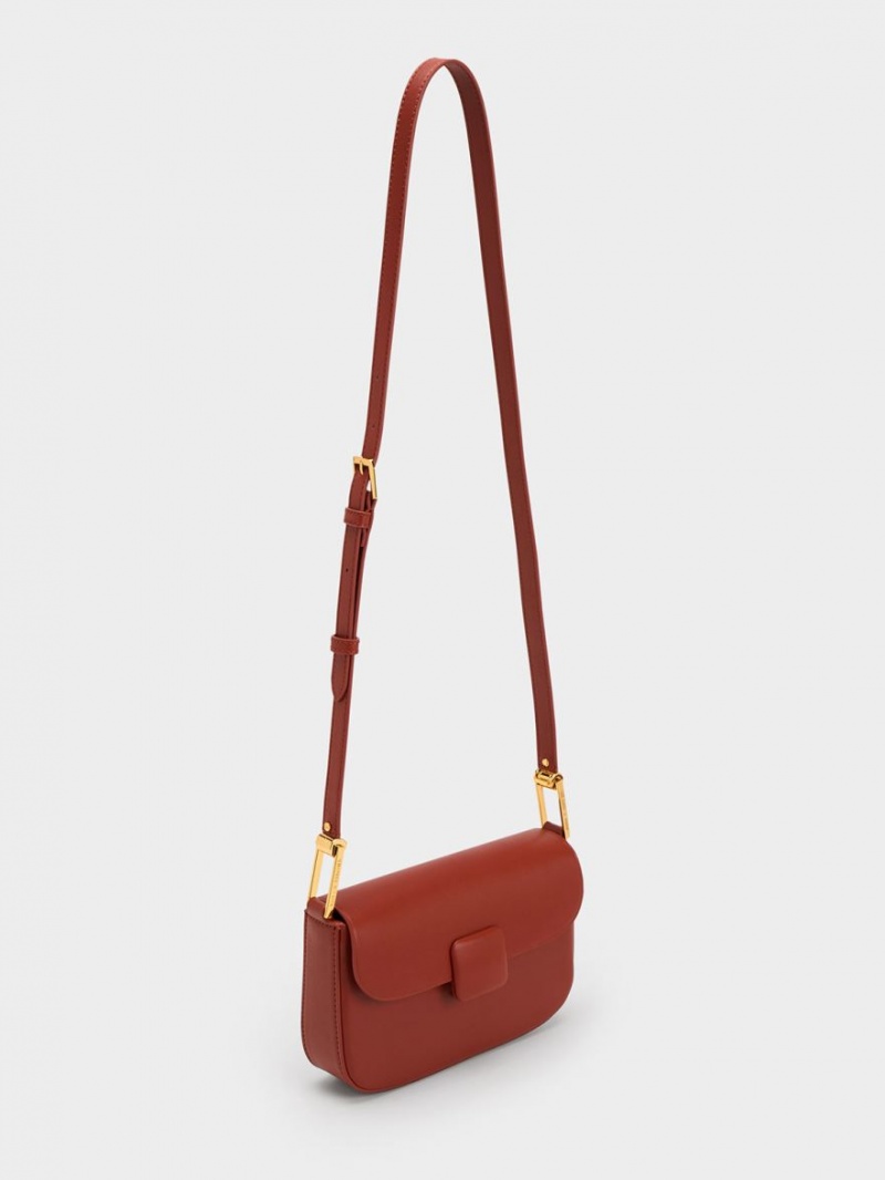 Geanta De Umar Charles & Keith Koa Square Push-Lock Rosii Inchis | 968XBFTEQ