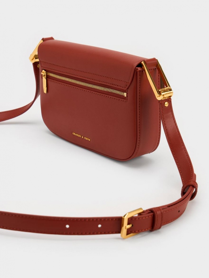 Geanta De Umar Charles & Keith Koa Square Push-Lock Rosii Inchis | 968XBFTEQ