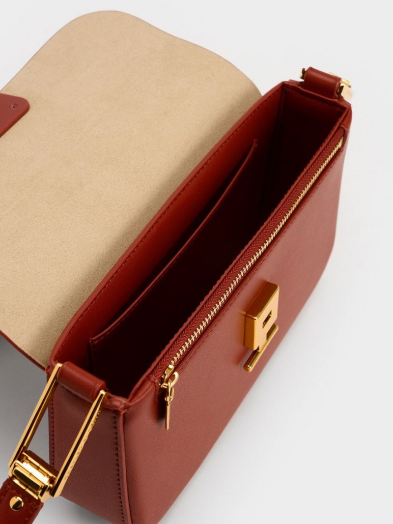 Geanta De Umar Charles & Keith Koa Square Push-Lock Rosii Inchis | 968XBFTEQ