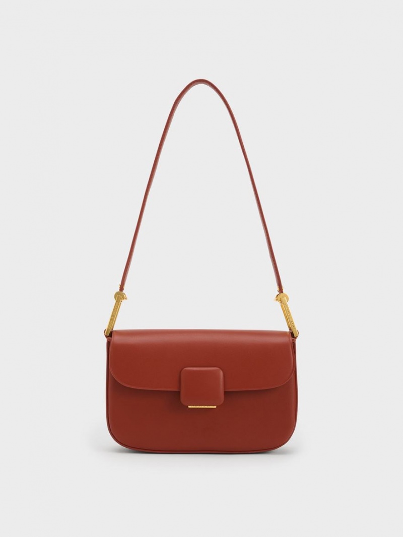 Geanta De Umar Charles & Keith Koa Square Push-Lock Rosii Inchis | 968XBFTEQ