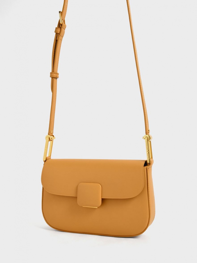 Geanta De Umar Charles & Keith Koa Square Push-Lock Portocalii | 165FDAHBS