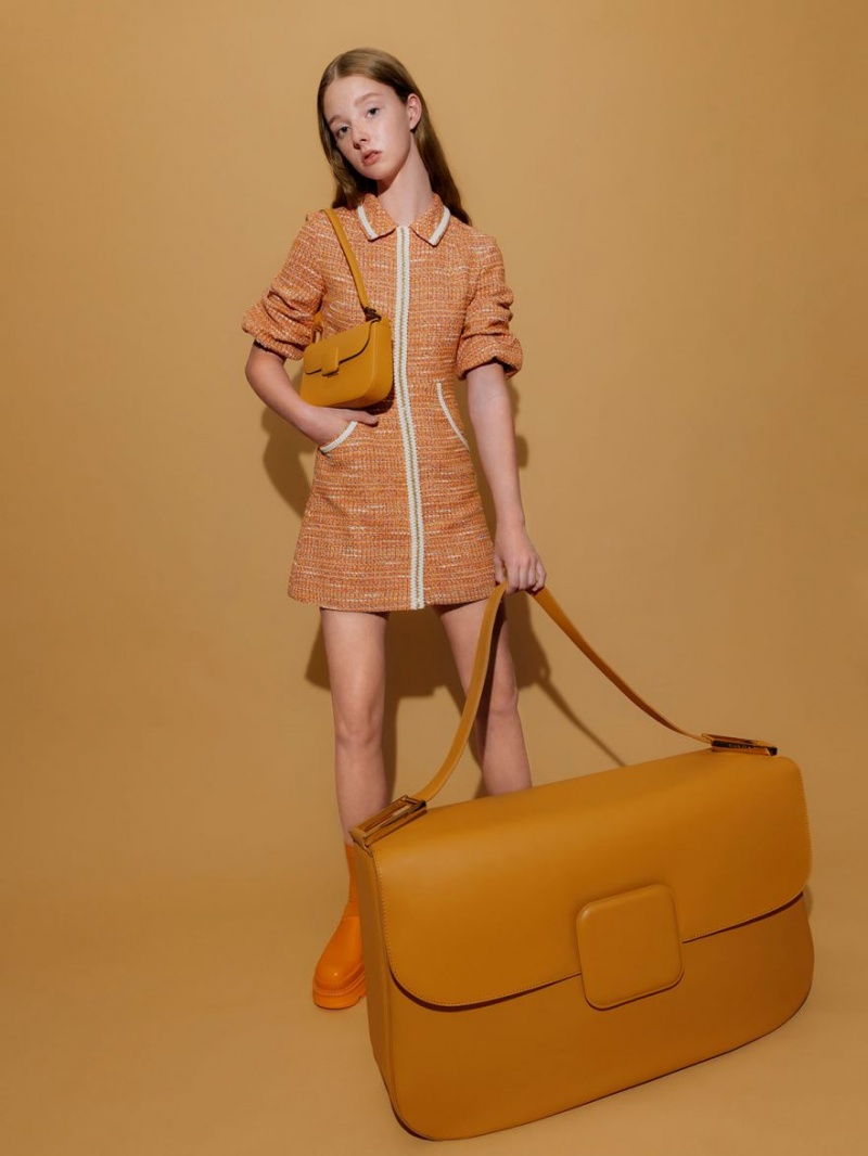 Geanta De Umar Charles & Keith Koa Square Push-Lock Portocalii | 165FDAHBS